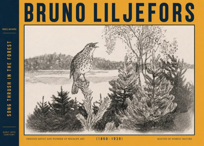 Bruno Liljefors Song Thrush in the Forest No3 - Poszter