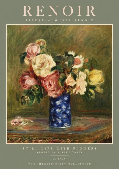 Renoir Still Life with Flowers (Roses in a Blue Vase) No2 - Poszter