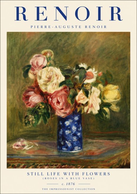 Renoir Still Life with Flowers (Roses in a Blue Vase) No3 - Poszter