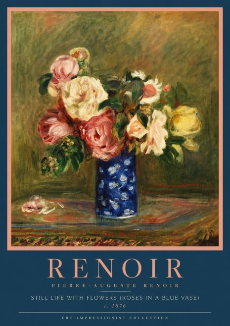 Renoir Still Life with Flowers (Roses in a Blue Vase) No4 - Poszter