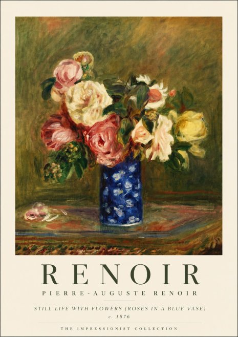 Renoir Still Life with Flowers (Roses in a Blue Vase) No5 - Poszter