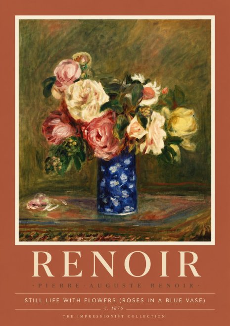 Renoir Still Life with Flowers (Roses in a Blue Vase) No6 - Poszter