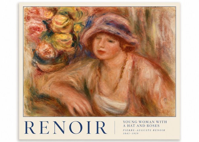 Renoir Young Woman with a Hat and Roses No3 - Poszter
