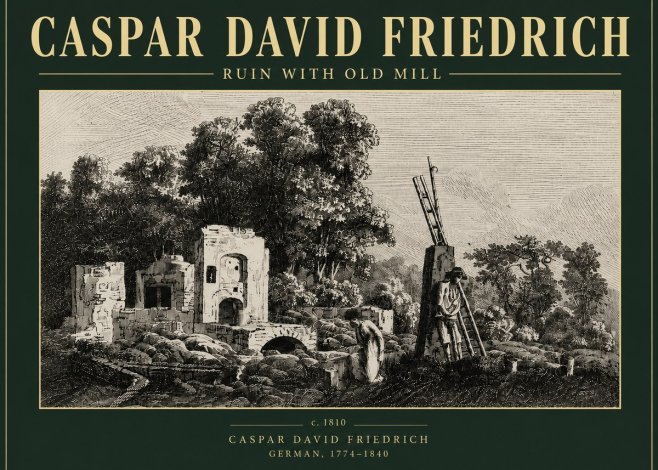 Caspar David Friedrich Ruin with Old Mill No4 - Poszter