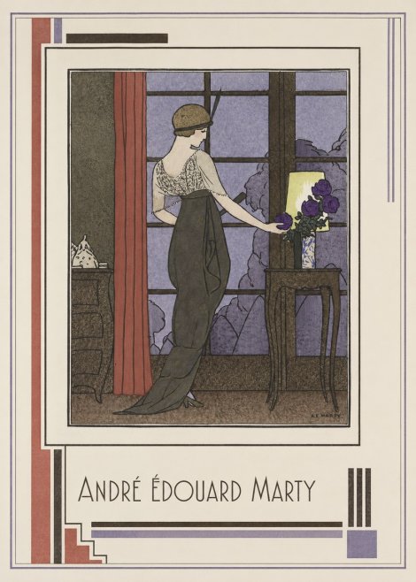 André Édouard Marty Lady at the Window with Roses No1 - Poszter