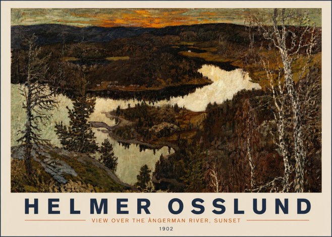 Helmer Osslund View over the Angerman River, Sunset No3 - Poszter