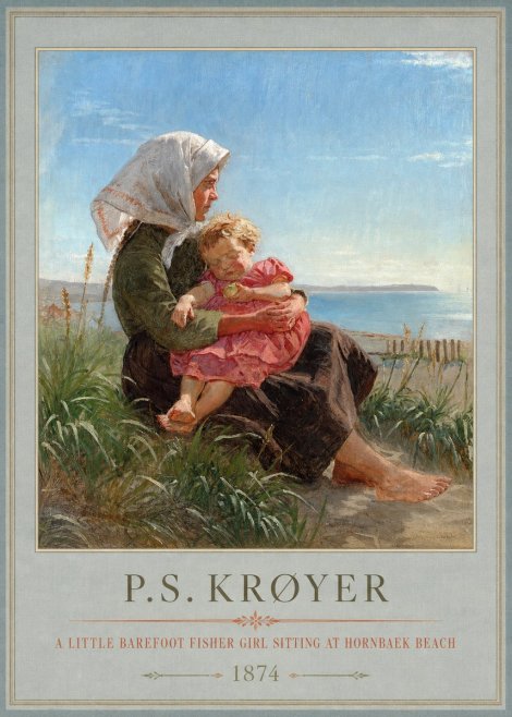 P.S. Krøyer A Little Barefoot Fisher Girl Sitting at Hornbaek Beach No1 - Poszter