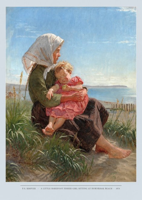 P.S. Krøyer A Little Barefoot Fisher Girl Sitting at Hornbaek Beach No5 - Poszter