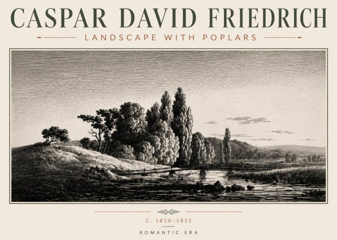 Caspar David Friedrich River Landscape with Poplars No6 - Poszter