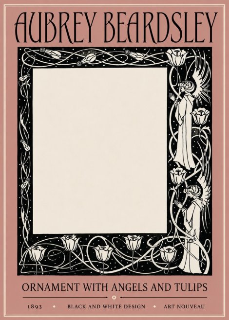 Aubrey Beardsley Ornament with Angels and Tulips No3 - Poszter