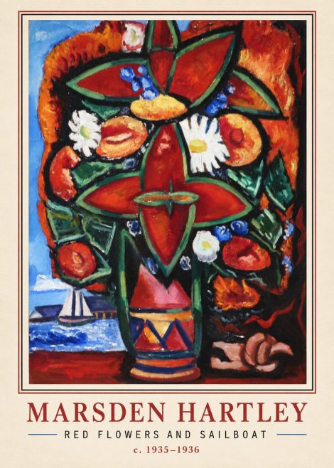 Marsden Hartley Red Flowers and Sailboat No2 - Poszter