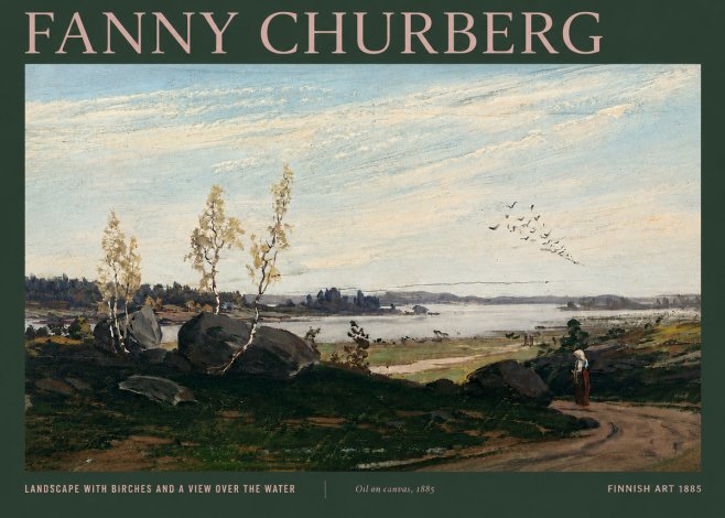 Fanny Churberg Landscape with Birches and a View over the Water No4 - Poszter