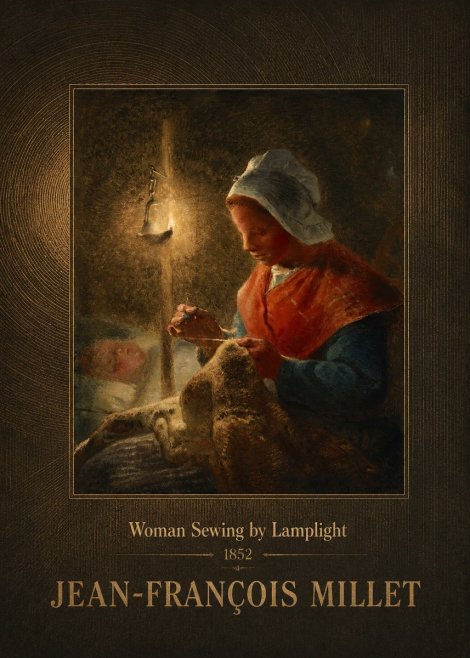 Jean-François Millet Woman Sewing by Lamplight No2 - Poszter