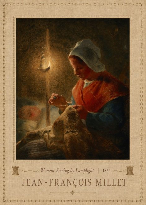 Jean-François Millet Woman Sewing by Lamplight No5 - Poszter