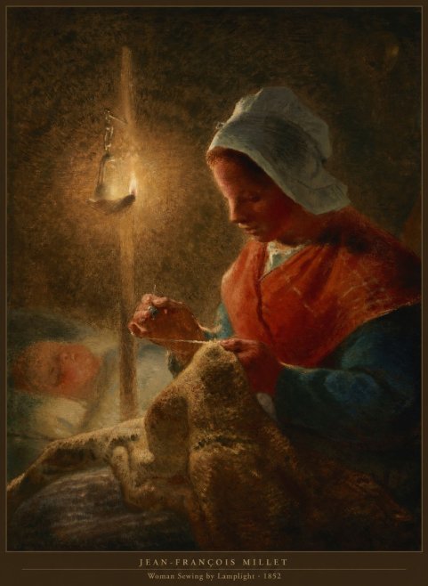Jean-François Millet Woman Sewing by Lamplight No6 - Poszter