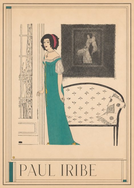 Paul Iribe Woman in Teal Gown No1 - Poszter