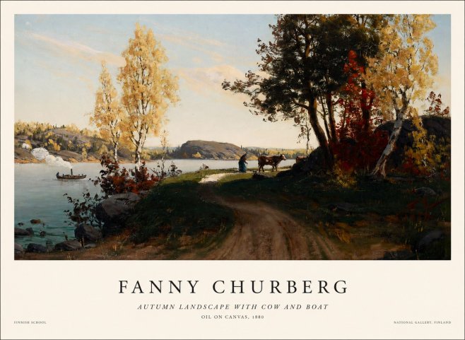 Fanny Churberg Autumn Landscape with Cow and Boat No1 - Poszter