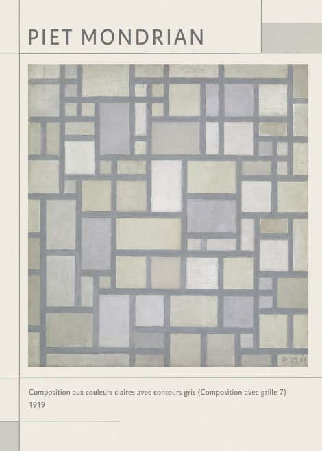 Piet Mondrian Composition Aux Couleurs Claires Avec Contours Gris (Composition Avec Grille 7) No1 - Poszter