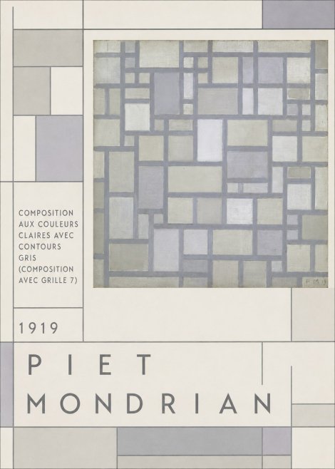 Piet Mondrian Composition Aux Couleurs Claires Avec Contours Gris (Composition Avec Grille 7) No3 - Poszter