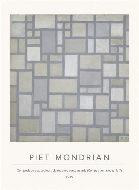 Piet Mondrian Composition Aux Couleurs Claires Avec Contours Gris (Composition Avec Grille 7) No4 - Poszter