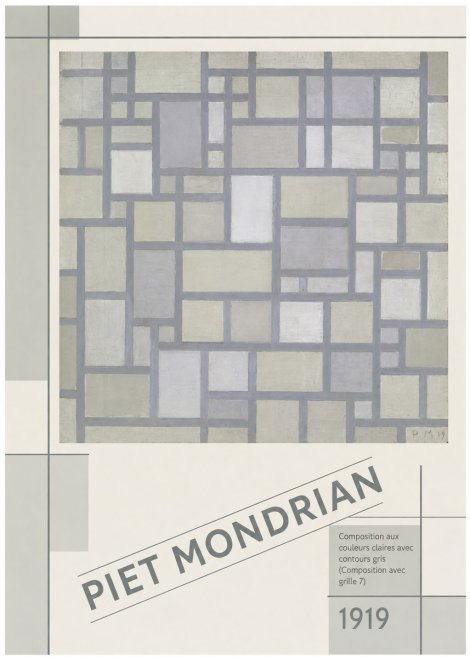 Piet Mondrian Composition Aux Couleurs Claires Avec Contours Gris (Composition Avec Grille 7) No5 - Poszter