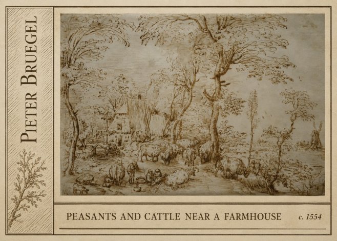 Pieter Bruegel Peasants and Cattle Near a Farmhouse No2 - Poszter