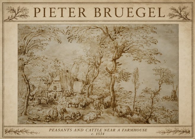 Pieter Bruegel Peasants and Cattle Near a Farmhouse No3 - Poszter