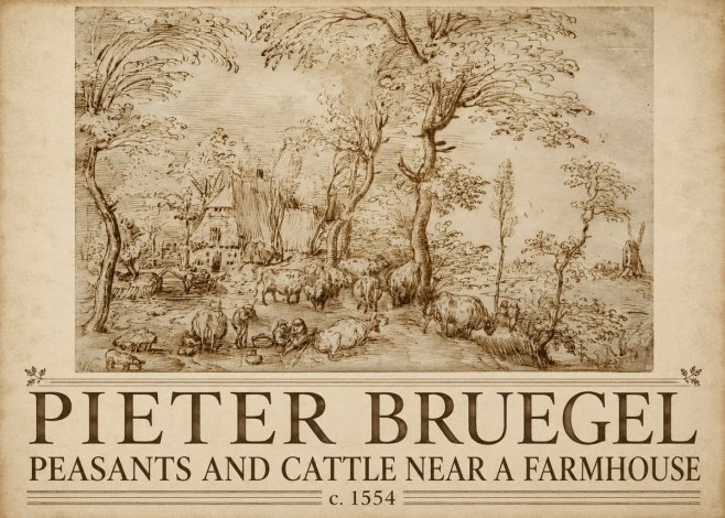 Pieter Bruegel Peasants and Cattle Near a Farmhouse No5 - Poszter