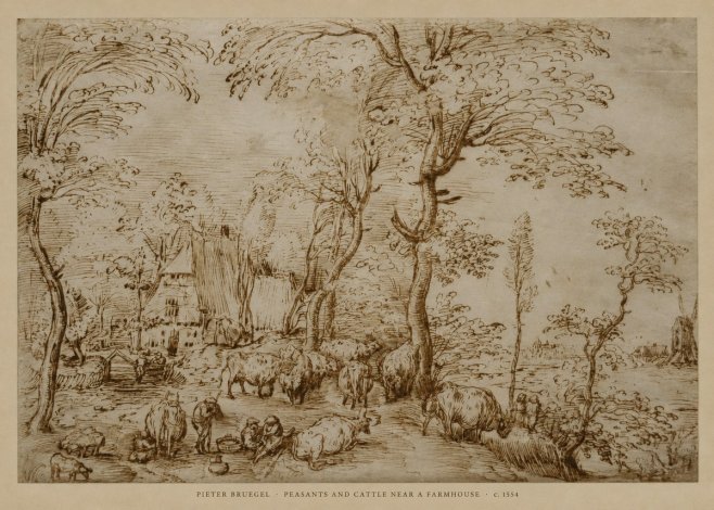 Pieter Bruegel Peasants and Cattle Near a Farmhouse No6 - Poszter