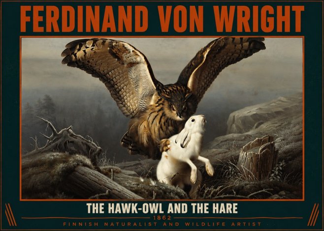 Ferdinand von Wright The Hawk-owl and the Hare No2 - Poszter