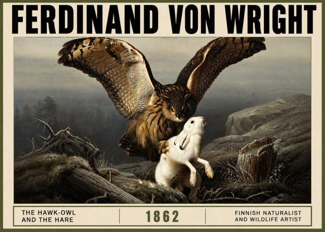 Ferdinand von Wright The Hawk-owl and the Hare No3 - Poszter