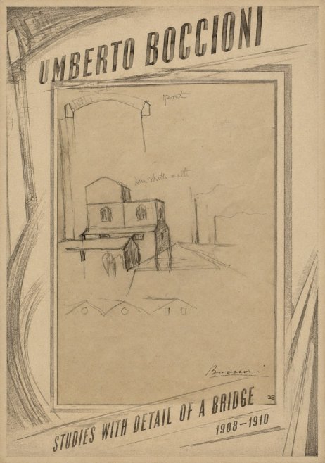 Umberto Boccioni Studies with Detail of a Bridige No6 - Poszter