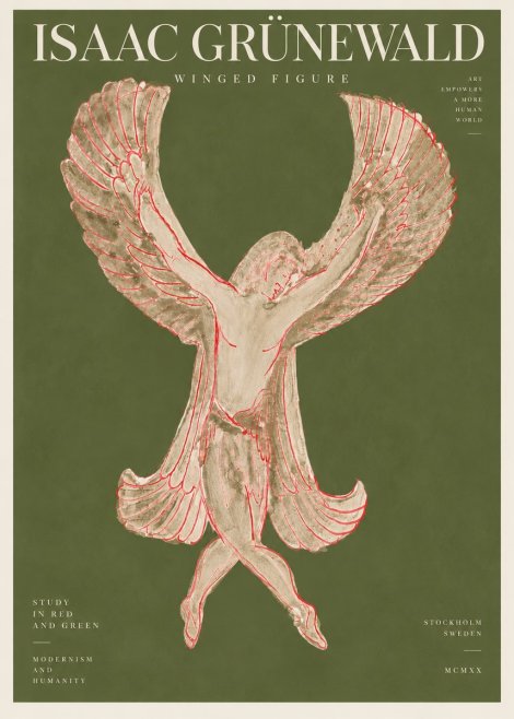 Isaac Grünewald Winged Figure Study in Red and Green No3 - Poszter