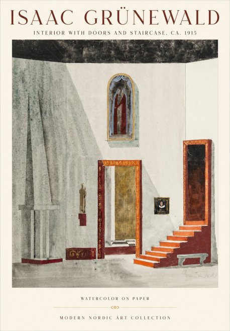 Isaac Grünewald Interior with Doors and Staircase, Ca. 1915 No1 - Poszter