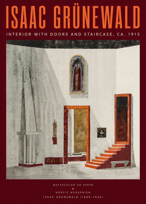 Isaac Grünewald Interior with Doors and Staircase, Ca. 1915 No2 - Poszter