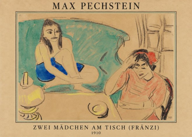 Max Pechstein Zwei Mädchen Am Tisch (Fränzi) No4 - Poszter