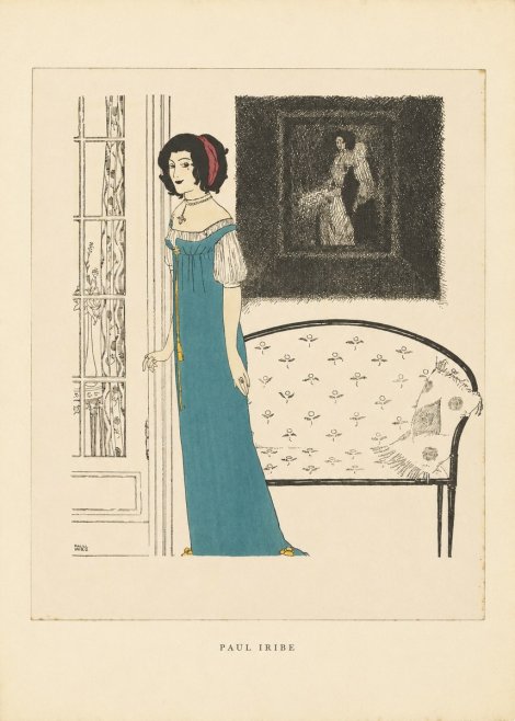 Paul Iribe Elegant Lady in Blue Dress No5 - Poszter