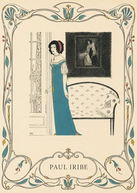 Paul Iribe Elegant Lady in Blue Dress No6 - Poszter