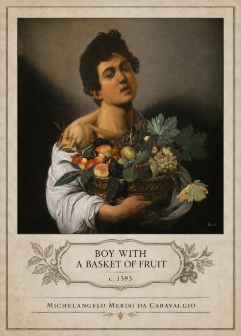 Michelangelo Merisi da Caravaggio Boy with a Basket of Fruit No4 - Poszter