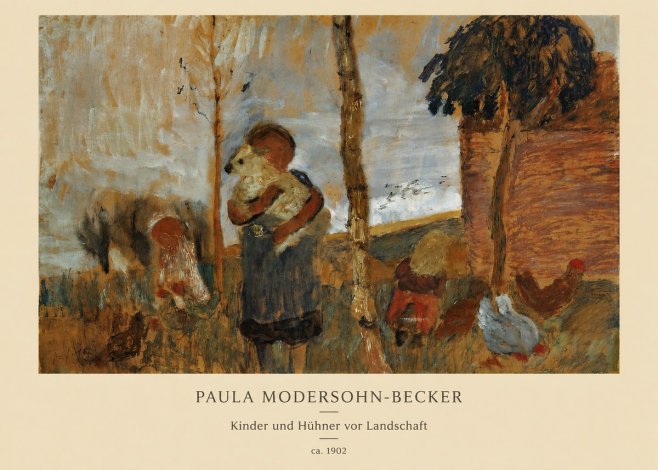 Paula Modersohn-Becker Kinder Und Hühner Vor Landschaft No6 - Poszter