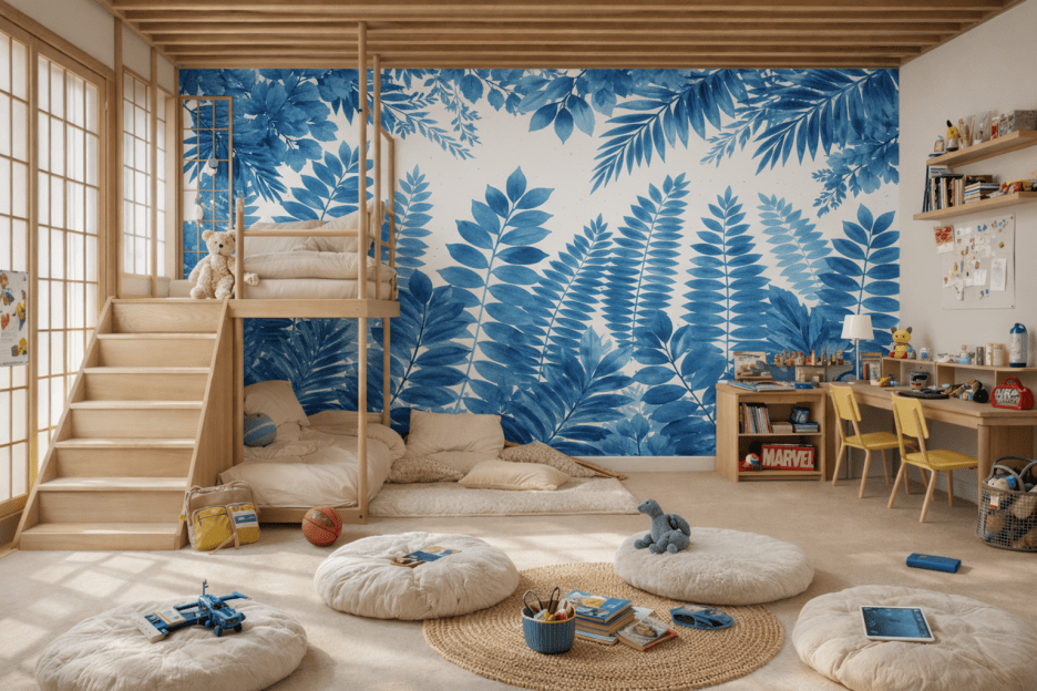 Indigo Foliage Mural