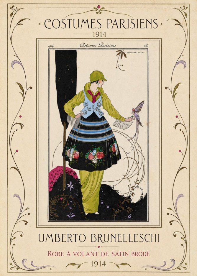 Umberto Brunelleschi Robe À Volant De Satin Brodé No1 - Poszter