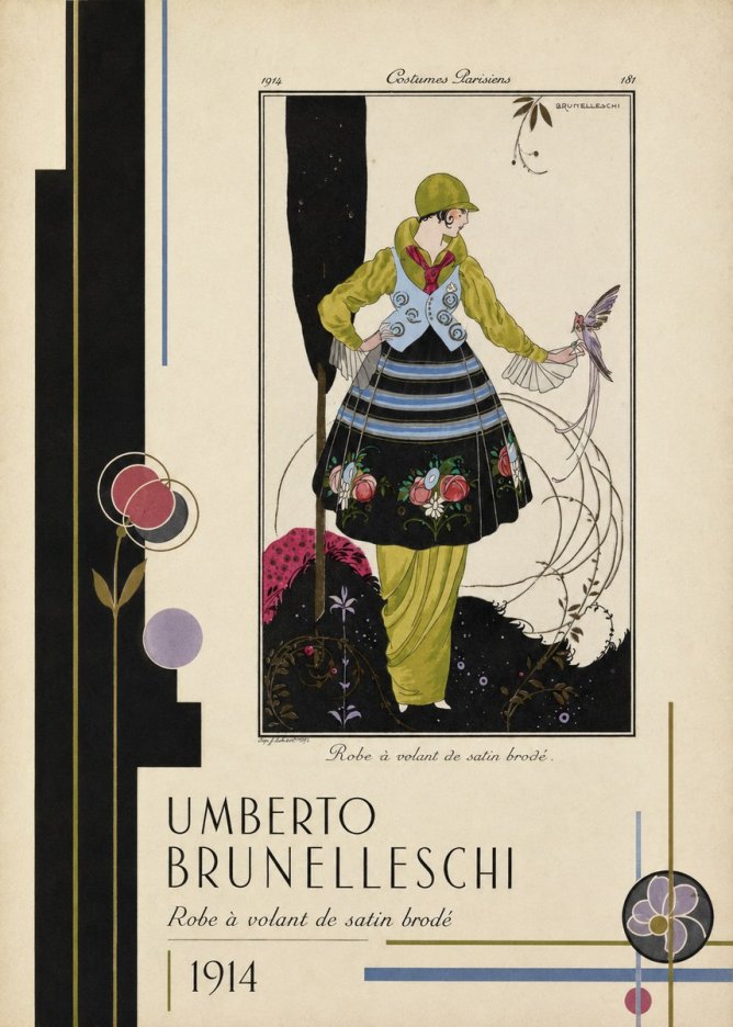 Umberto Brunelleschi Robe À Volant De Satin Brodé No2 - Poszter