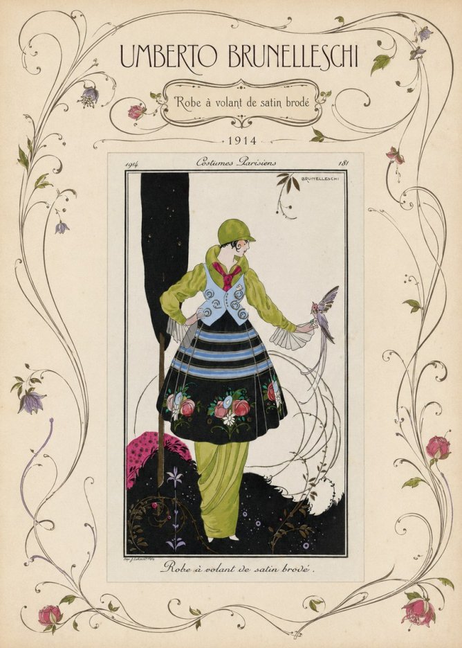 Umberto Brunelleschi Robe À Volant De Satin Brodé No3 - Poszter