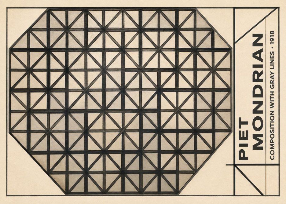 Piet Mondrian Composition with Gray Lines No5 - Poszter