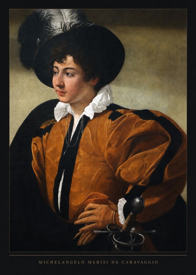 Michelangelo Merisi da Caravaggio Young Man with a Plumed Hat No6 - Poszter