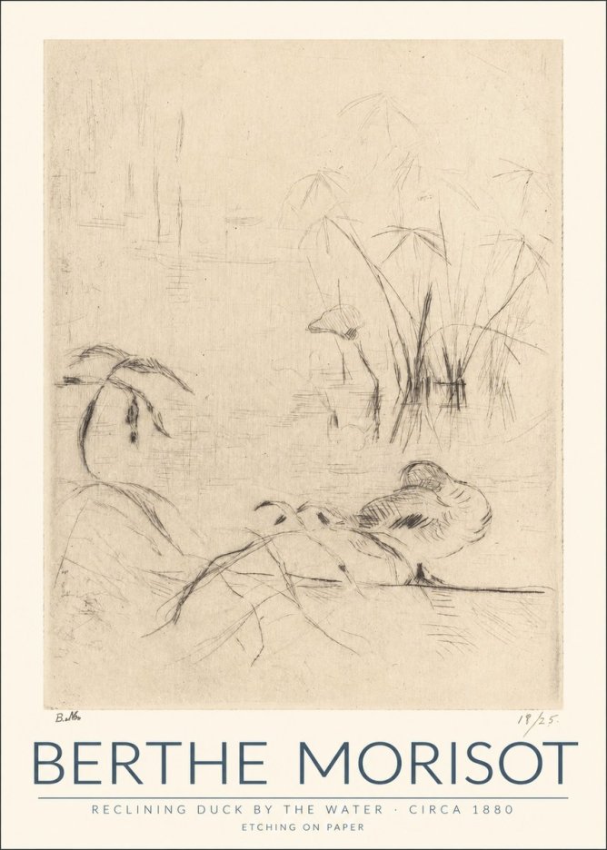 Berthe Morisot Reclining Duck by the Water No1 - Poszter