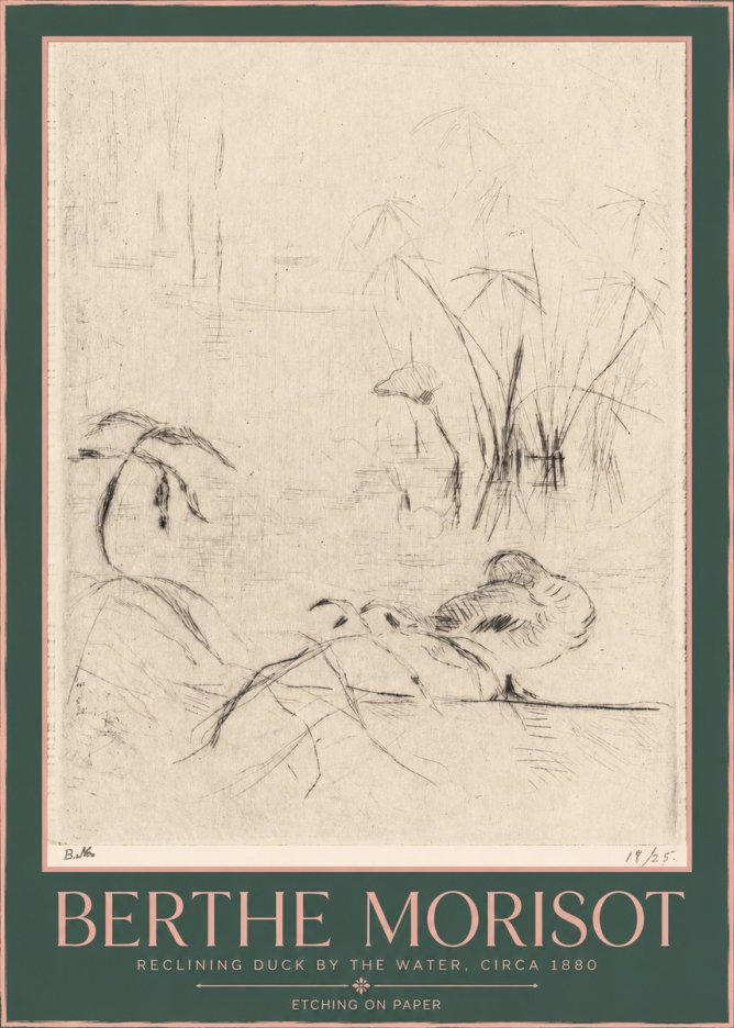 Berthe Morisot Reclining Duck by the Water No2 - Poszter