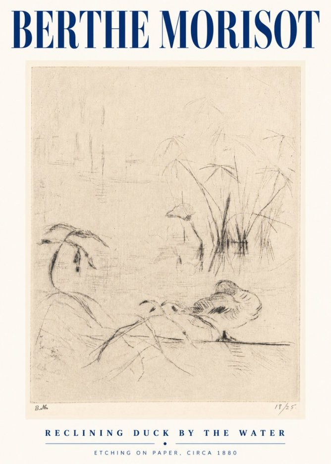 Berthe Morisot Reclining Duck by the Water No5 - Poszter