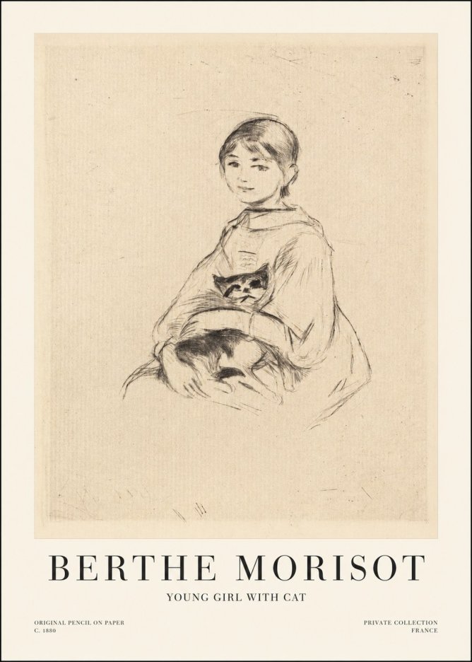 Berthe Morisot Young Girl with Cat No1 - Poszter